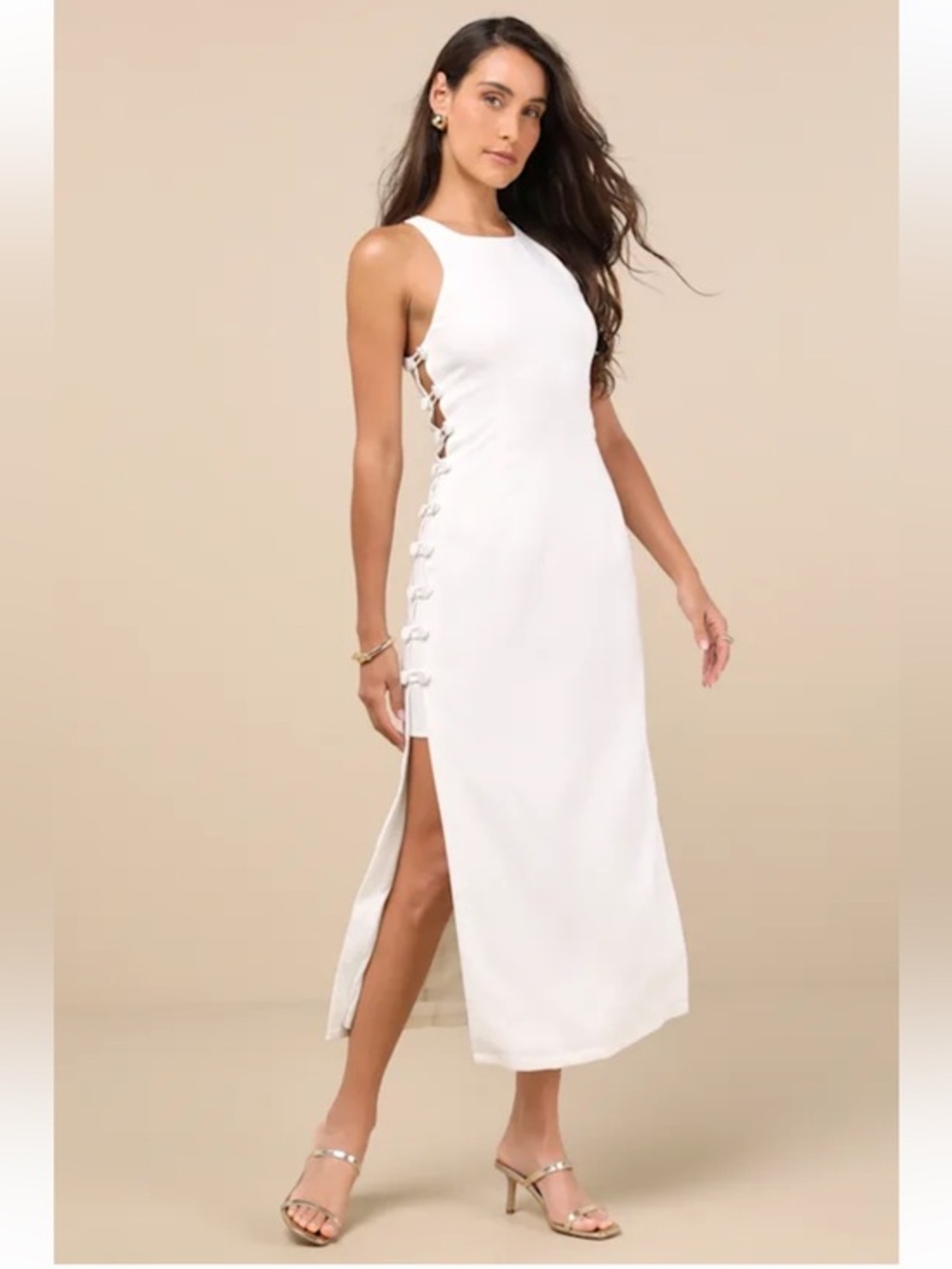 NWT Lulus Masterfully Mod White Side Button Midi Dress